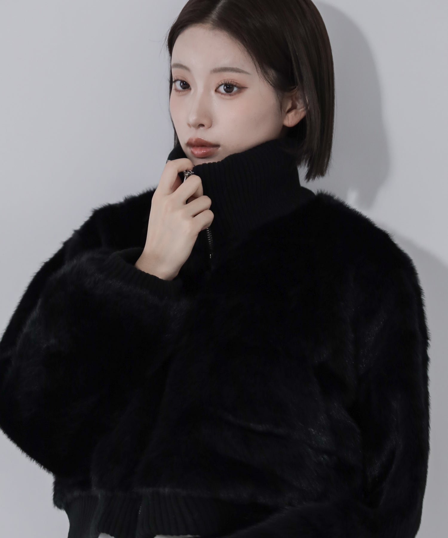 スタンドネックリブフェイクファーショートブルゾン ／ standneck lib fakefur short blouson
