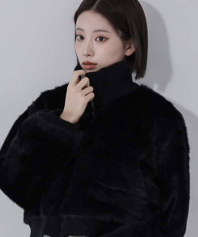 スタンドネックリブフェイクファーショートブルゾン ／ standneck lib fakefur short blouson