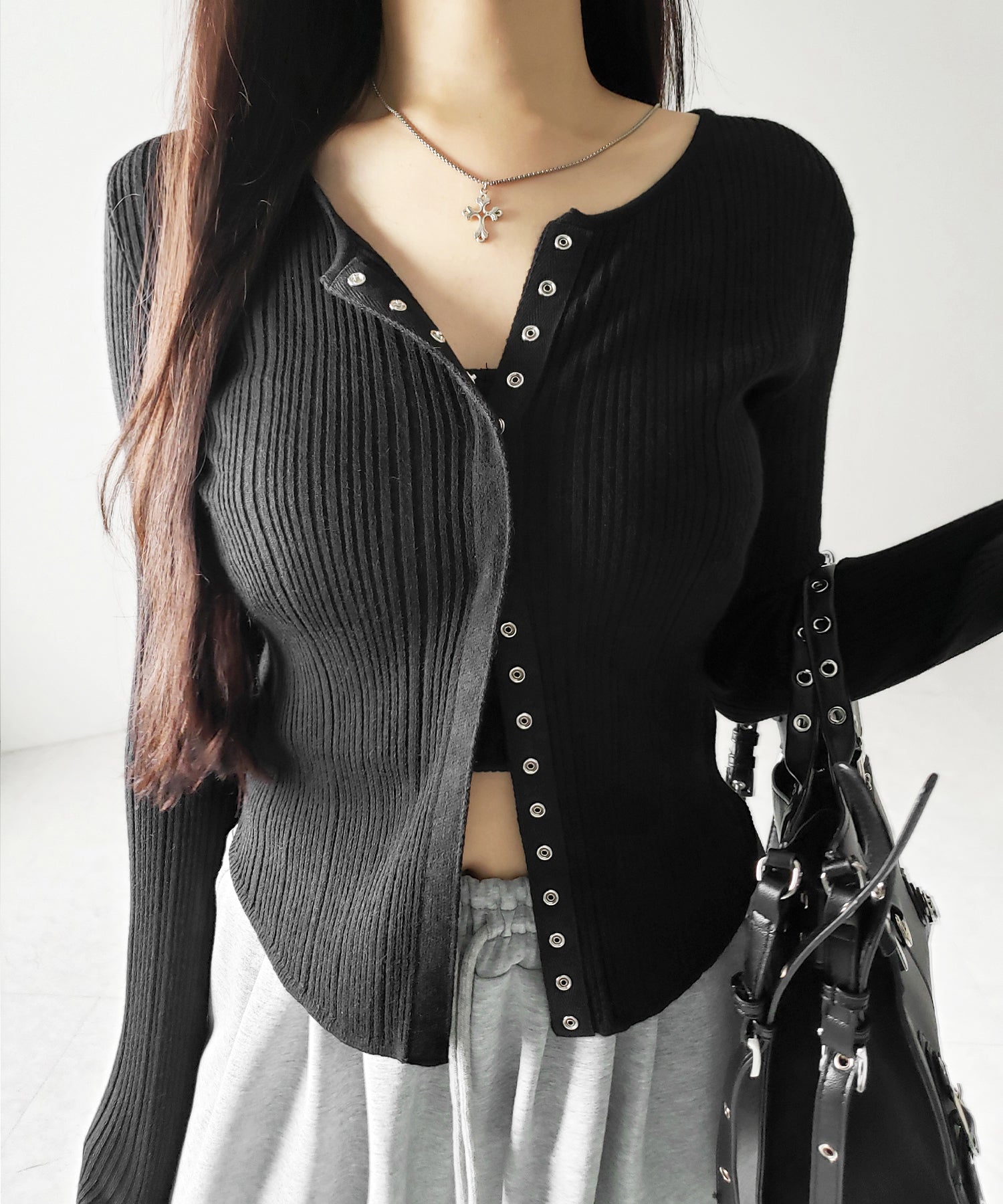 【 ３color 】スナップボタンリブニットスリムカーディガン ／ snap button rib knit slim cardigan
