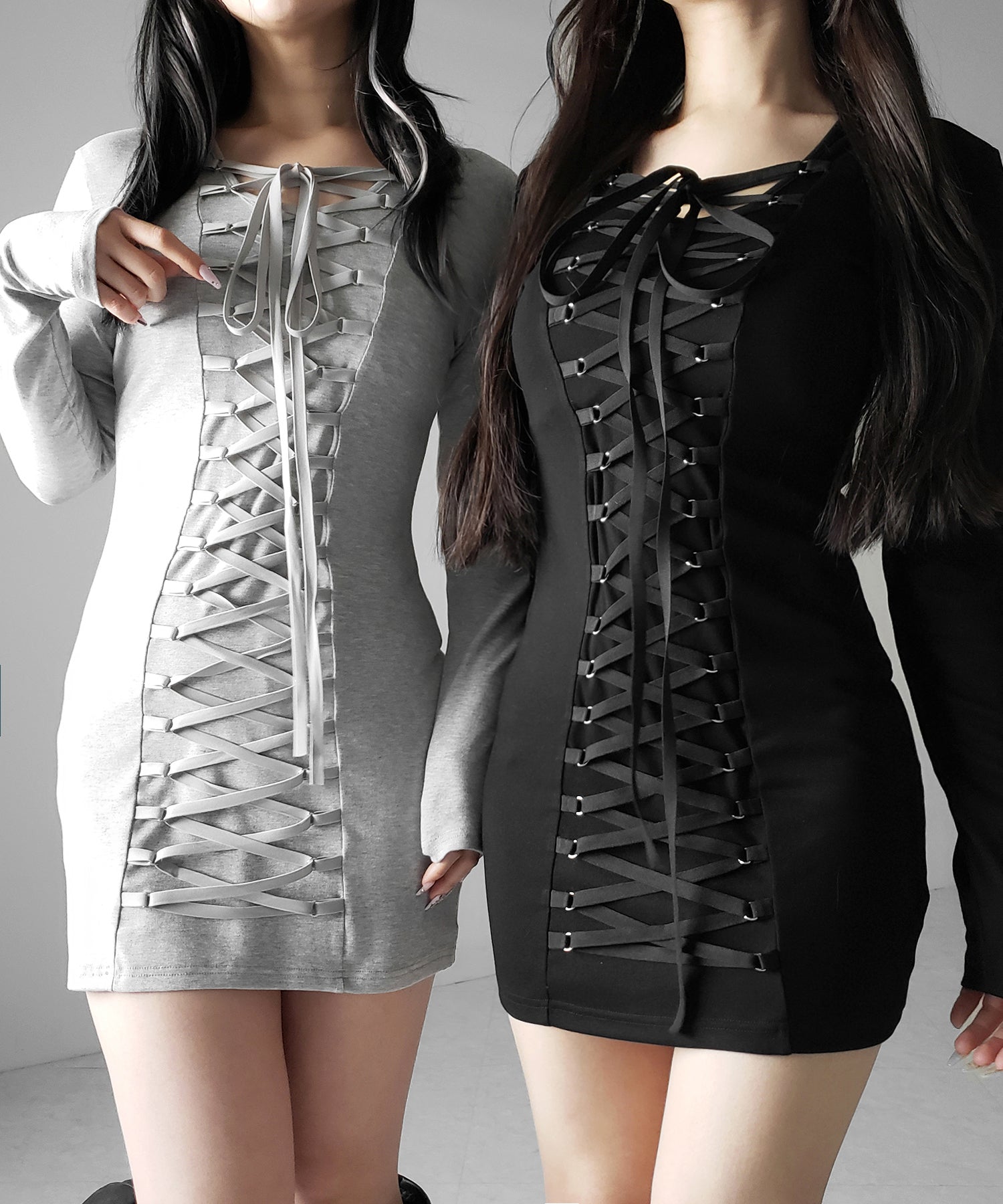 【 ２WAY 】レースアップコルセットリボンチョーカーミニワンピース ／ lace up corset ribbon choker mini onepiece