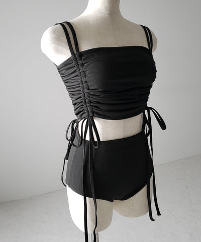 【 レディース水着／２点セット 】２WAY クロスストラップシャーリングリボンセパレートビキニ ／ cross strap shirring ribbon separate bikini