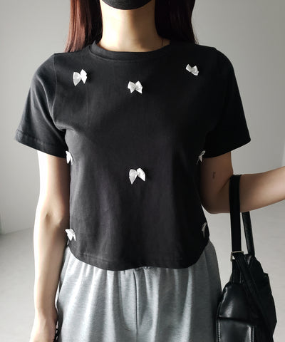 【 ４color 】ミニリボンバレエコアクロップドＴ ／ mini ribbon ballet core cropped Tee