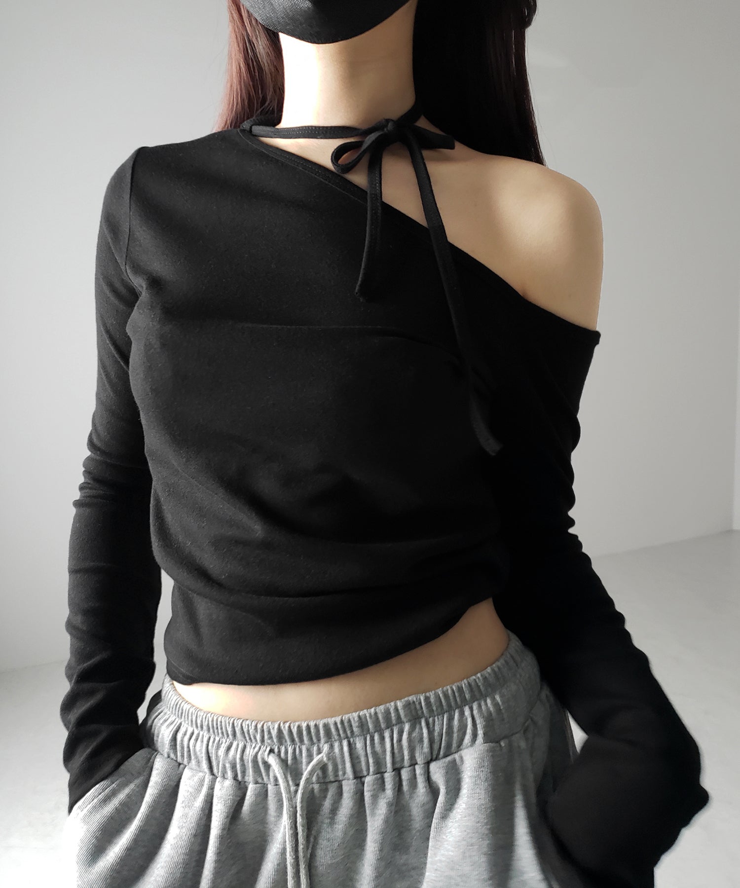 VitaFelice｜リボンデザイン ハイネックシアーメッシュトップス