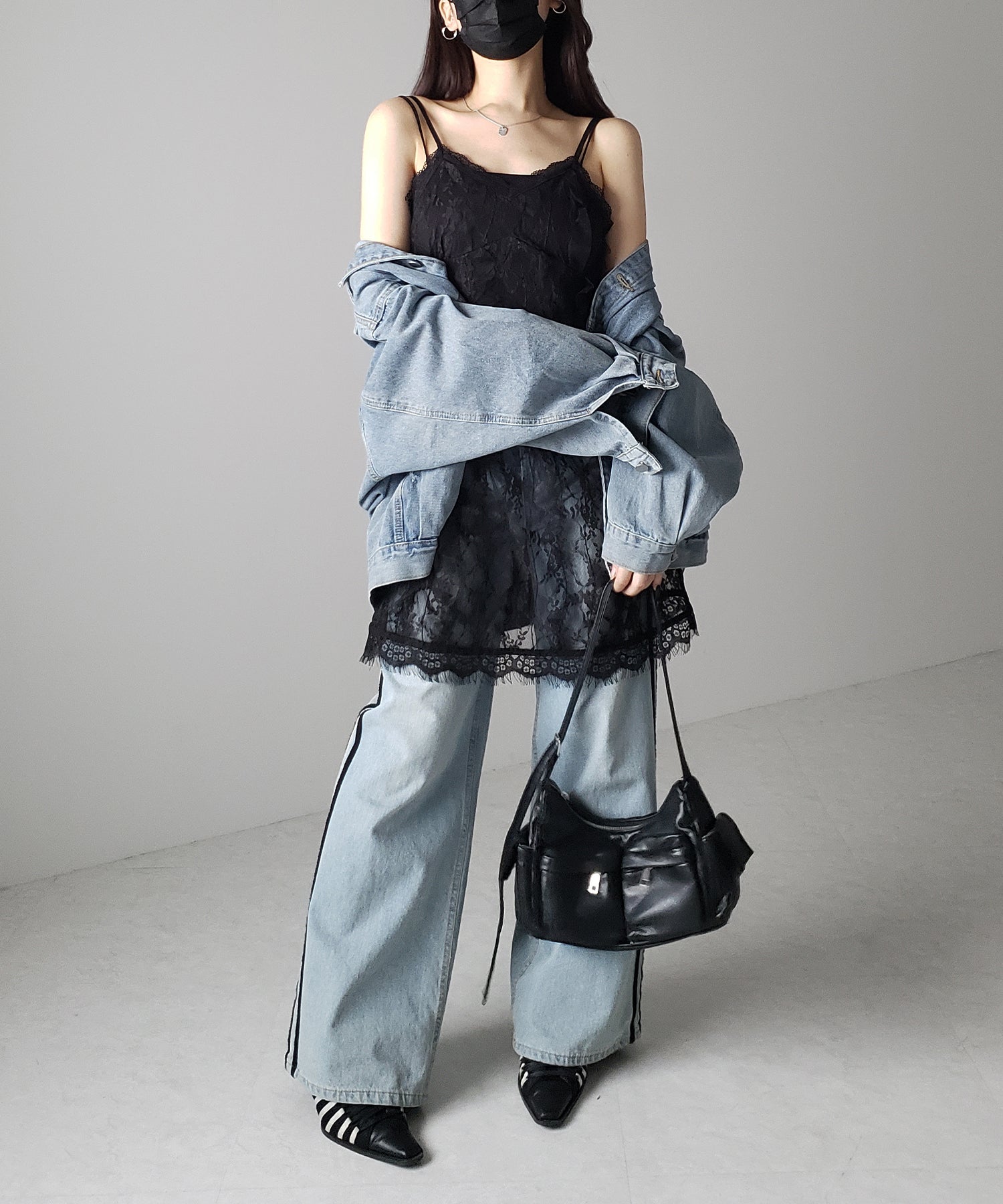 【 ２color 】チュールドッキングレースチュニックキャミソール ／ tulle docking lace tunic camisole