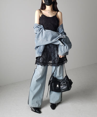 【 ２color 】チュールドッキングレースチュニックキャミソール ／ tulle docking lace tunic camisole