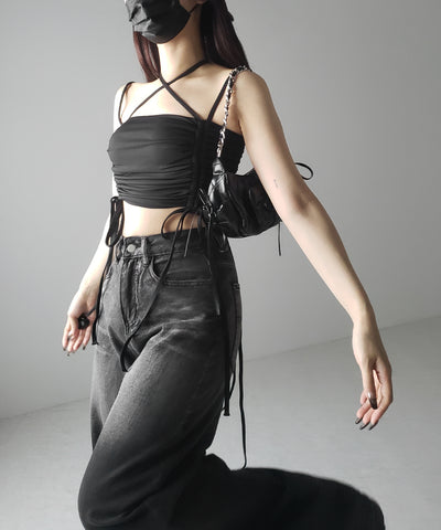 【 レディース水着／２点セット 】２WAY クロスストラップシャーリングリボンセパレートビキニ ／ cross strap shirring ribbon separate bikini