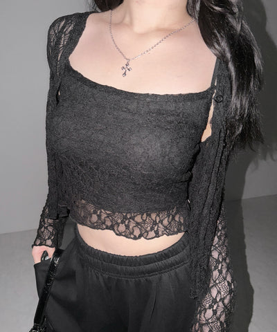 ストレッチレースメローキャミソール ＋ カーディガンセット ／stretch lace mellow camisole + cardigan set