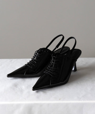 【 ３color 】ポインテッドトゥレースアップスニーカーミュール ／ pointed toe lace up sneaker mules
