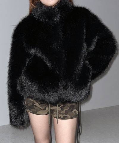 【 ５color 】スタンドカラーフェイクファークロップドコート ／ stand collar fake fur cropped coat