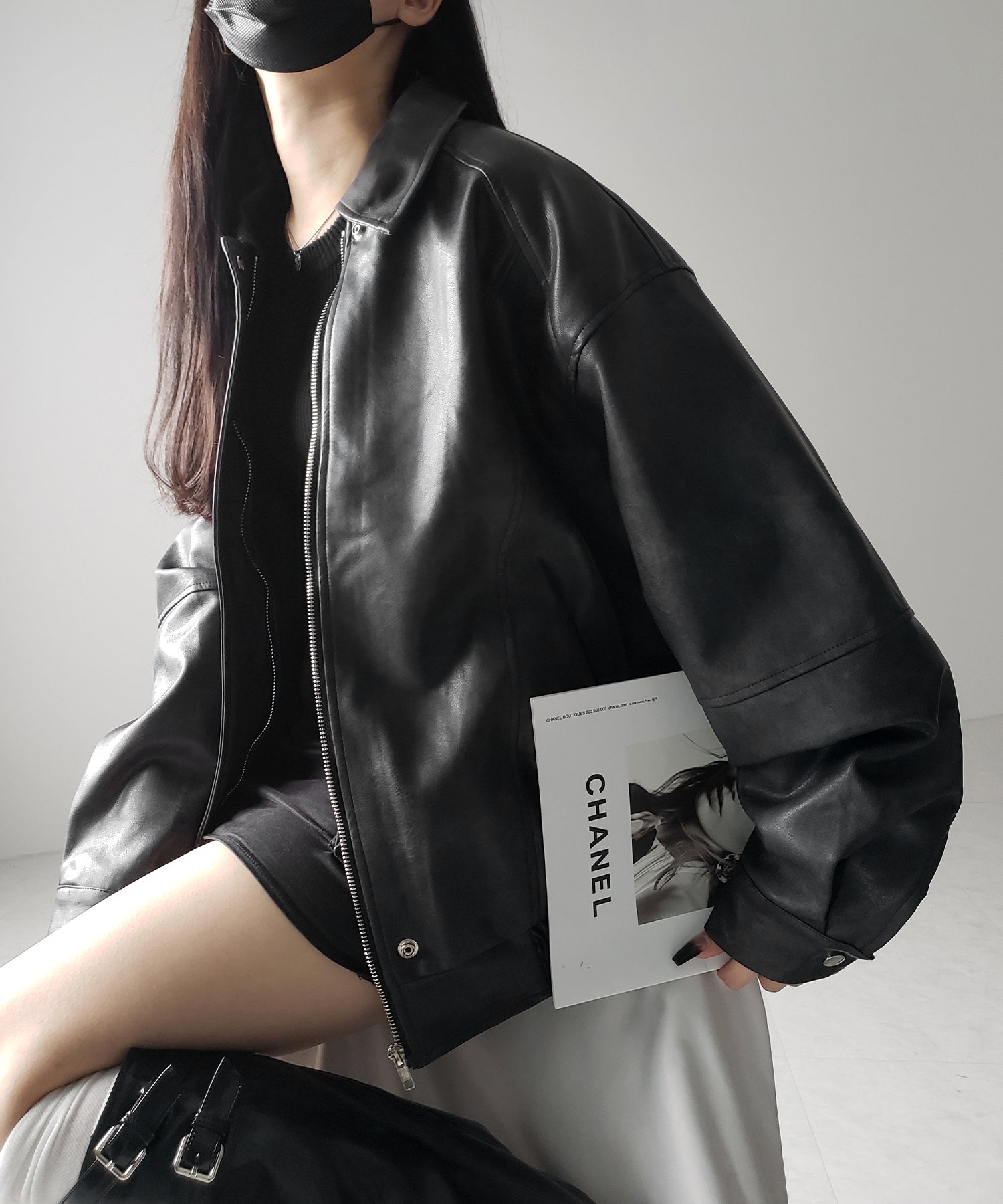 【 ２color 】ヴィンテージライクオーバーフェイクレザーブルゾン ／ vintage like over fake leather blouson