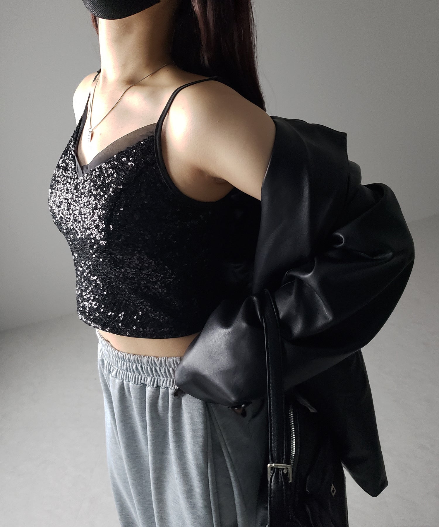 【 カップ付き 】シアースパンコールショートキャミソールビスチェ ／ sheer spangle short camisole bustier