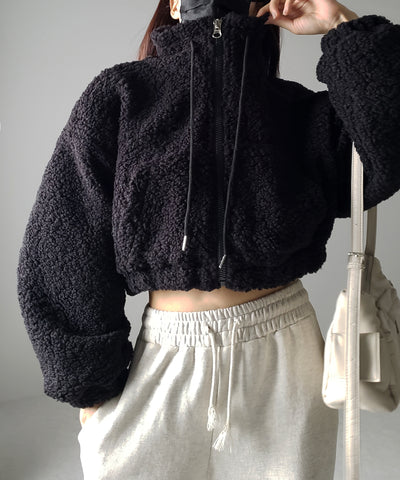 【 ２color 】ジップアップハイネックショートボアブルゾン