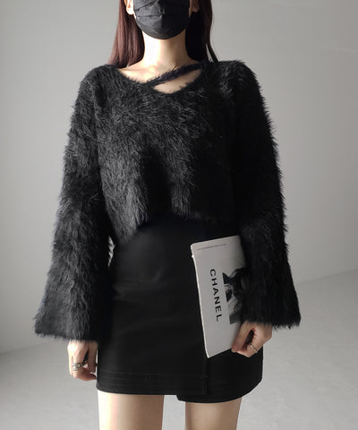 【 7color 】カットアウトショートシャギーニット