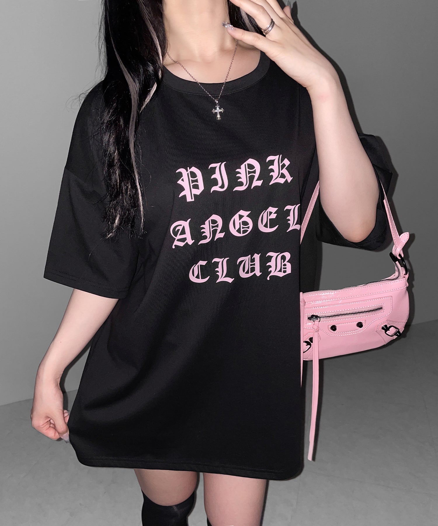 【 PINK ANGEL CLUB 】グランジロゴビッグＴシャツ ／ PINK ANGEL CLUB grunge logo big T-shirts