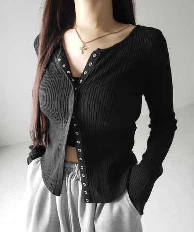 【 ３color 】スナップボタンリブニットスリムカーディガン ／ snap button rib knit slim cardigan