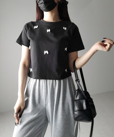 【 ４color 】ミニリボンバレエコアクロップドＴ ／ mini ribbon ballet core cropped Tee