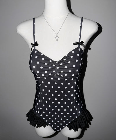 【 レディース水着 】ドットリボンフリルワンピース水着 ／ Dot ribbon frill onepiece swimwear