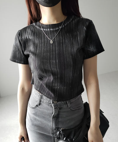 【 ３color 】ヴィンテージプリントクロップドリブＴシャツ ／ vintage print cropped lib Tee