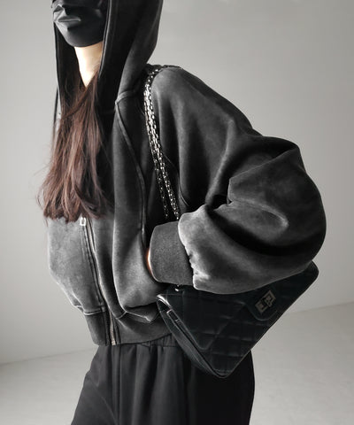 【 ２color 】ピグメントヴィンテージショートジップパーカー ／ pigment vintage short zip hoodie