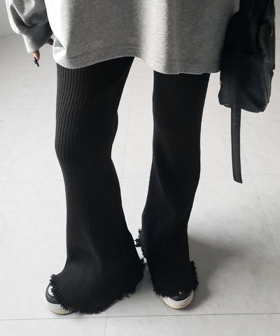 【 ２color 】フリンジリブニットフレアパンツ ／ fringe lib knit flare pants