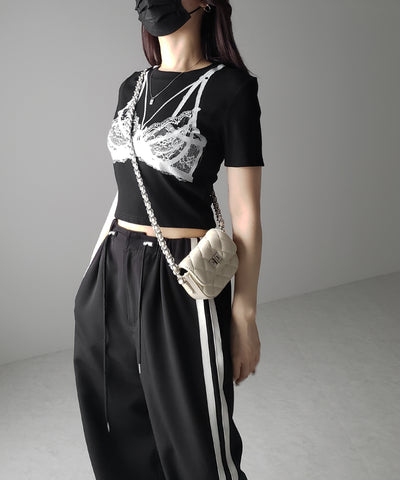 【 ３color 】レースランジェリー半袖クロップドＴ ／ lace lingerie short sleeve cropped T