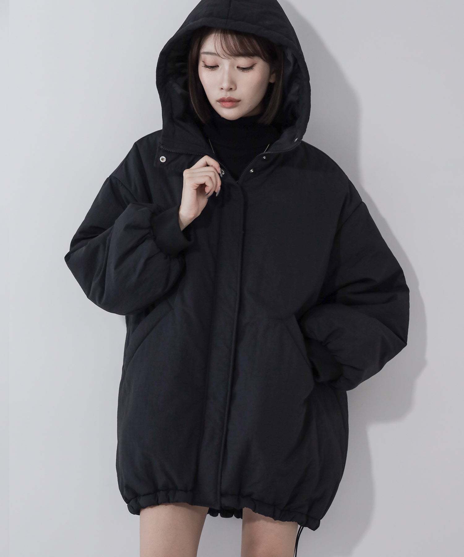 【 裾絞り可能２WAY 】フード付きパファーエコダウンモンスターコート ／ 2WAY Hooded puffer eco down monster coat