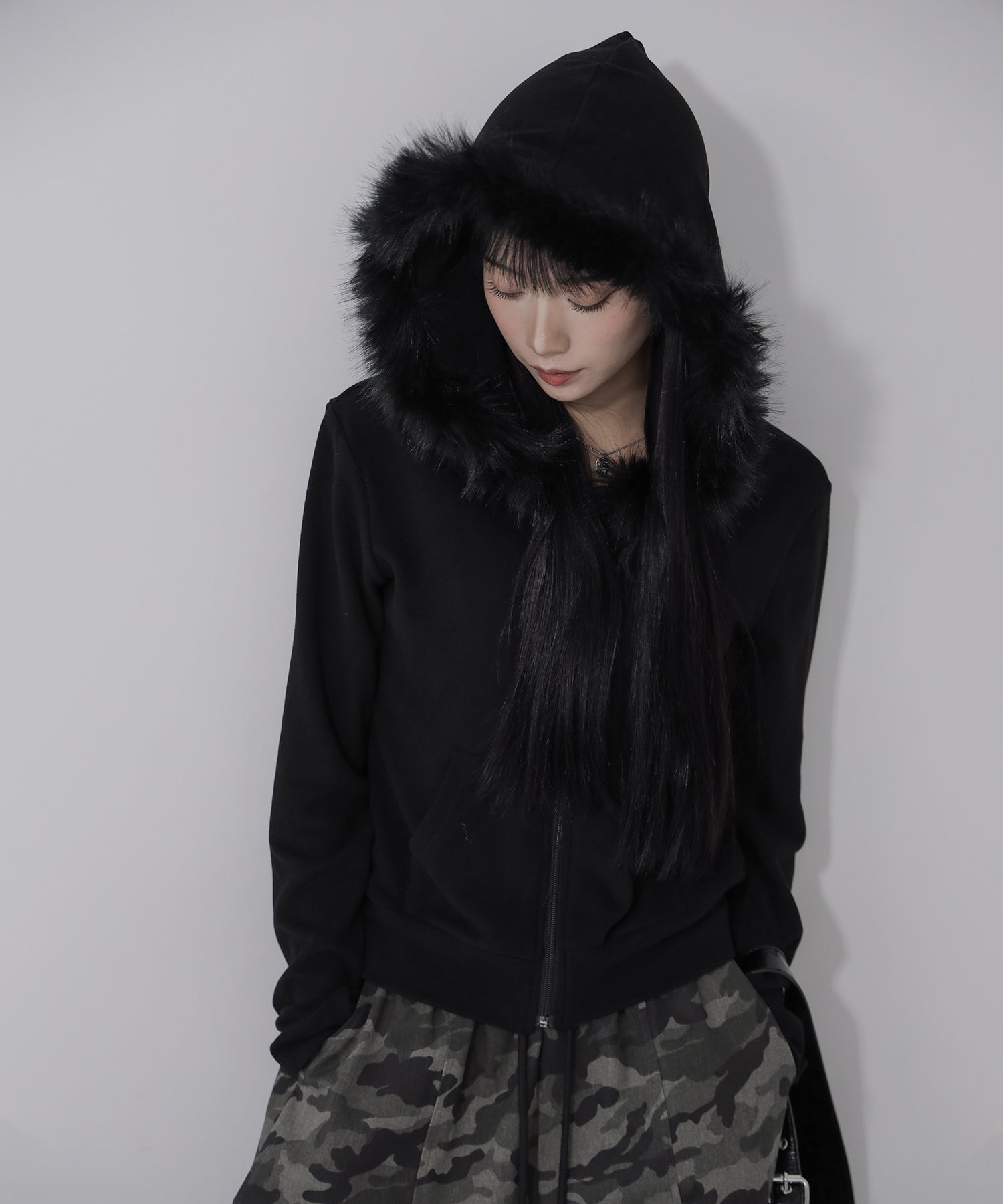 【 ３color 】ファーフードジップアップパーカー ／ fur zipup hoodie