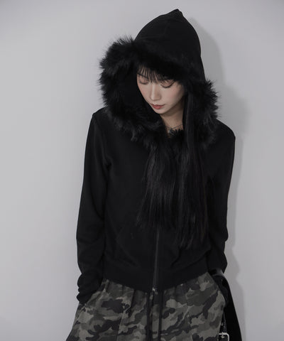 【 ３color 】ファーフードジップアップパーカー ／ fur zipup hoodie