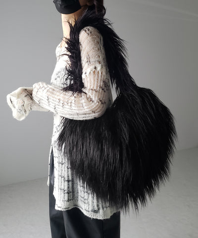 【 ４color 】シャギーファーハートショルダーバッグ ／ shaggy fur heart shoulder bag