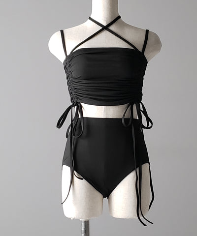 【 レディース水着／２点セット 】２WAY クロスストラップシャーリングリボンセパレートビキニ ／ cross strap shirring ribbon separate bikini