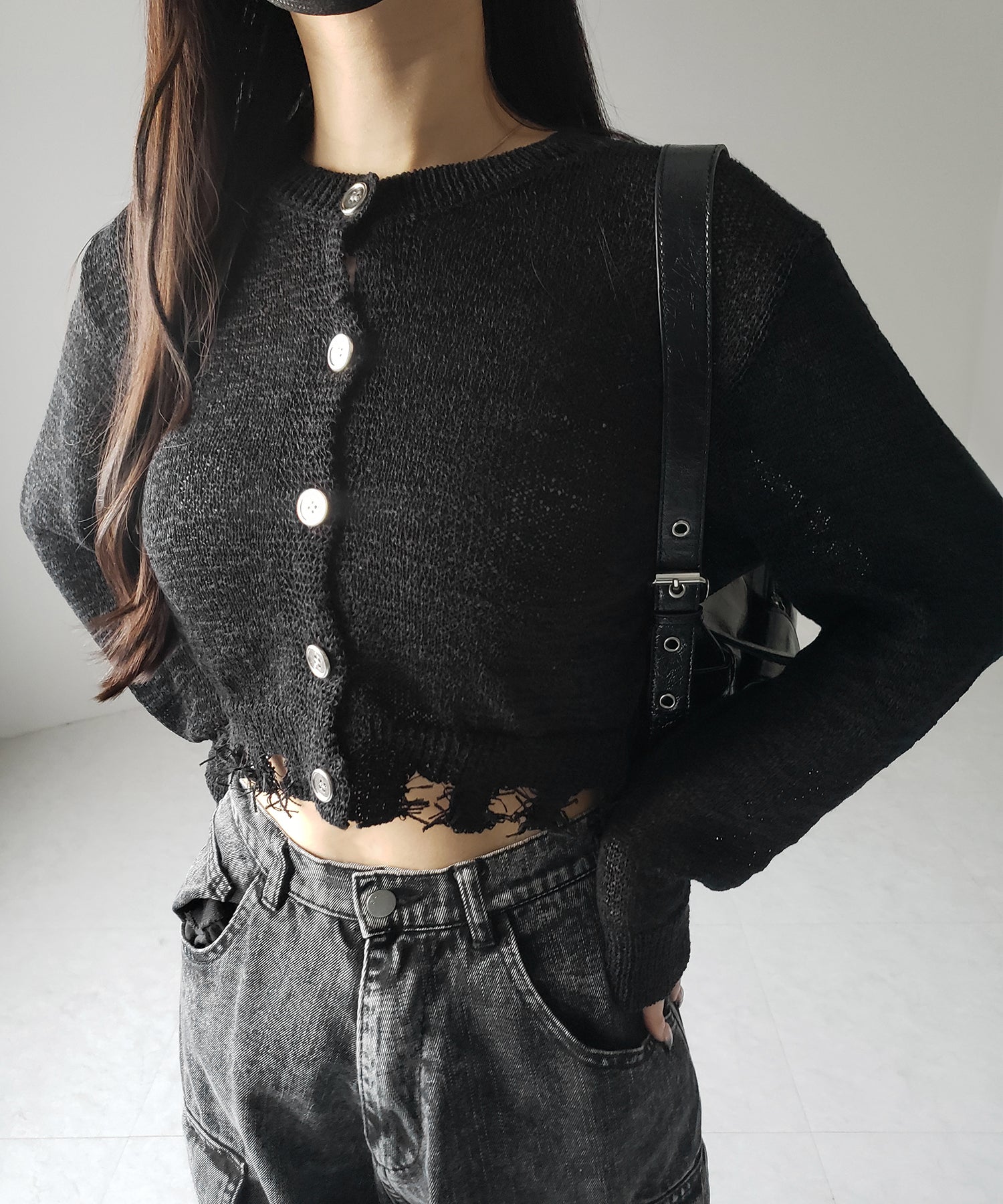 【 ３color 】ダメージシアーニットショートカーディガン ／ damage sheer knit short cardigan