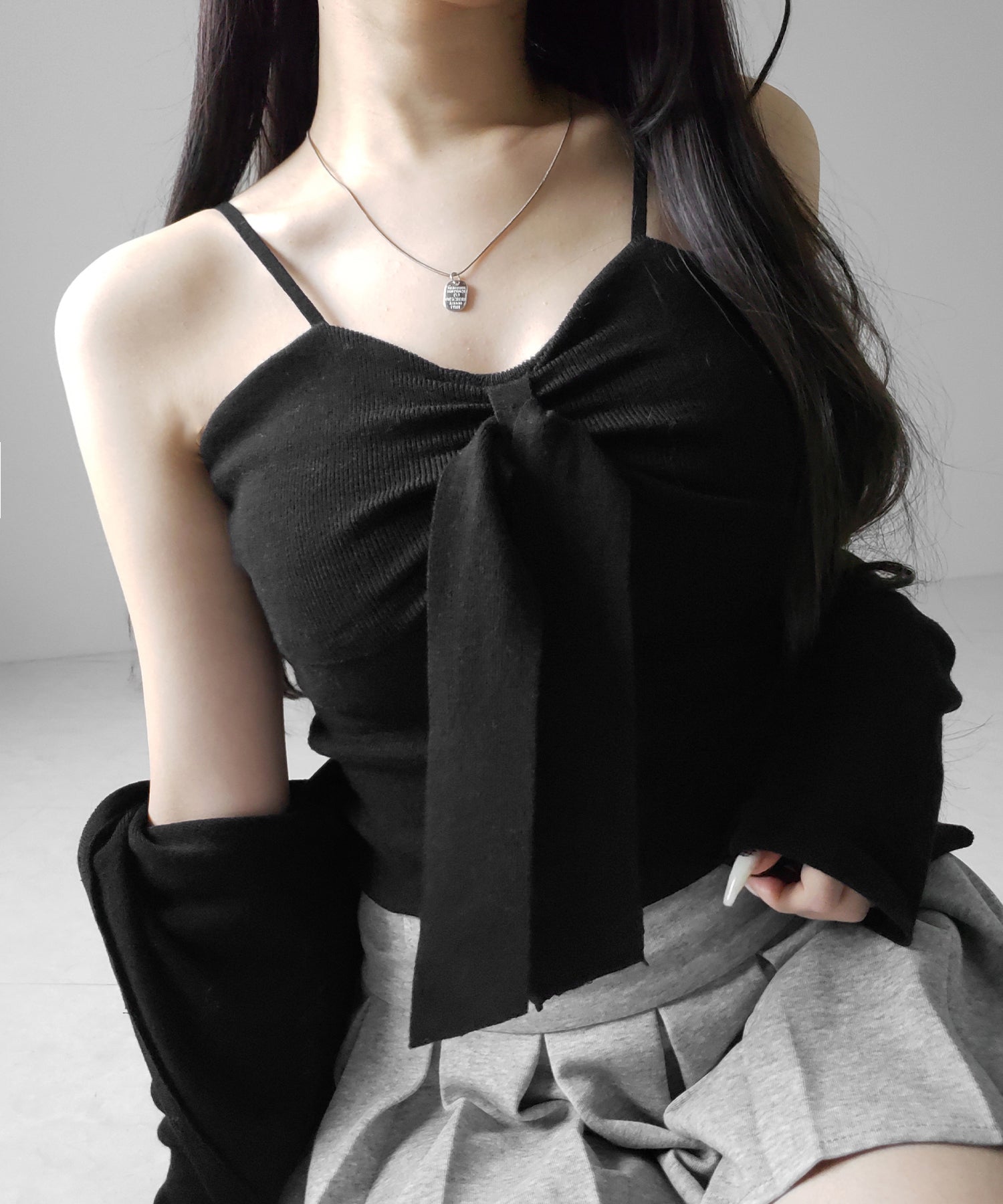 【 ２点セット 】リボンニットキャミソール ＋ カーディガンセット ／ribbon knit camisole + cardigan SET