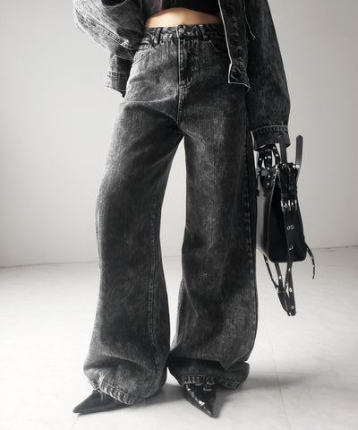 【 セットアップ着用可能 】ヴィンテージケミカルブリーチストレートワイドデニム ／ vintage chemical bleach straight wide denim