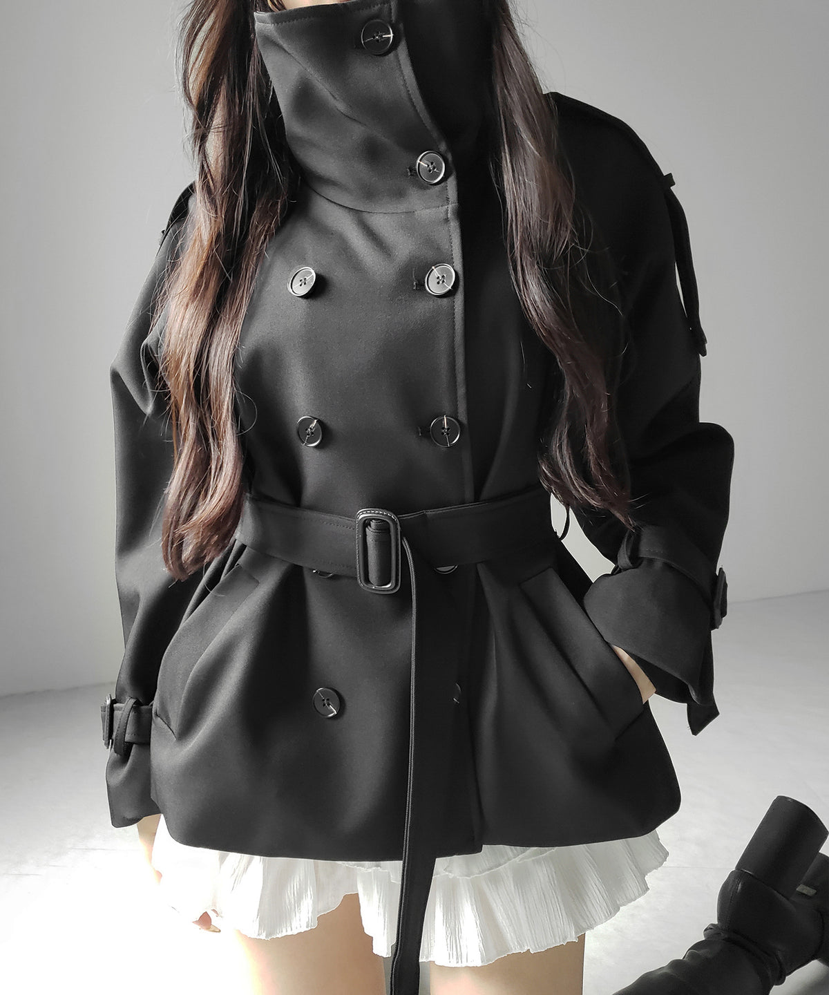 ２WAYスタンドカラーミドルトレンチコート ／ 2WAY stand collar middle trench coat