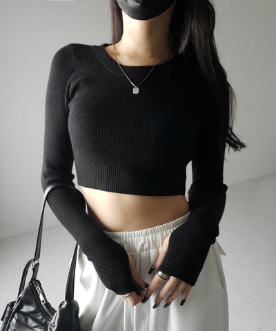 【 ３color 】BASIC ショートリブニットトップス　／ BASIC SHORT LIB KNIT TOPS