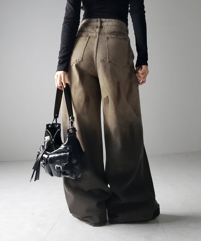 【 ２color ／ ４size 】ヴィンテージペイントグラデーションワイドデニムパンツ ／ vintage paint gradation wide denim pants