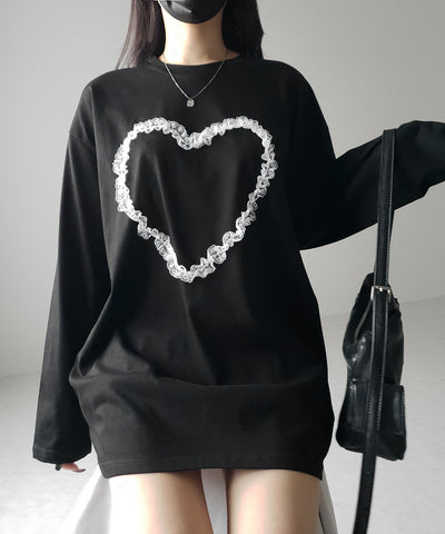 【 ３color 】ハートレースビッグロンＴ ／ heart lace BIG long sleeve T-shirt