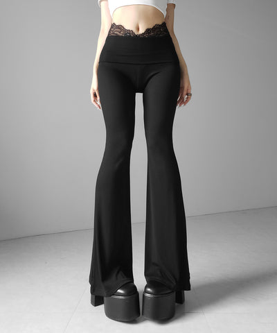 ウエストレーススリムドレープカットソーフレアパンツ ／ waist lace slim drape cutsew flare pants