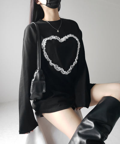 【 ３color 】ハートレースビッグロンＴ ／ heart lace BIG long sleeve T-shirt