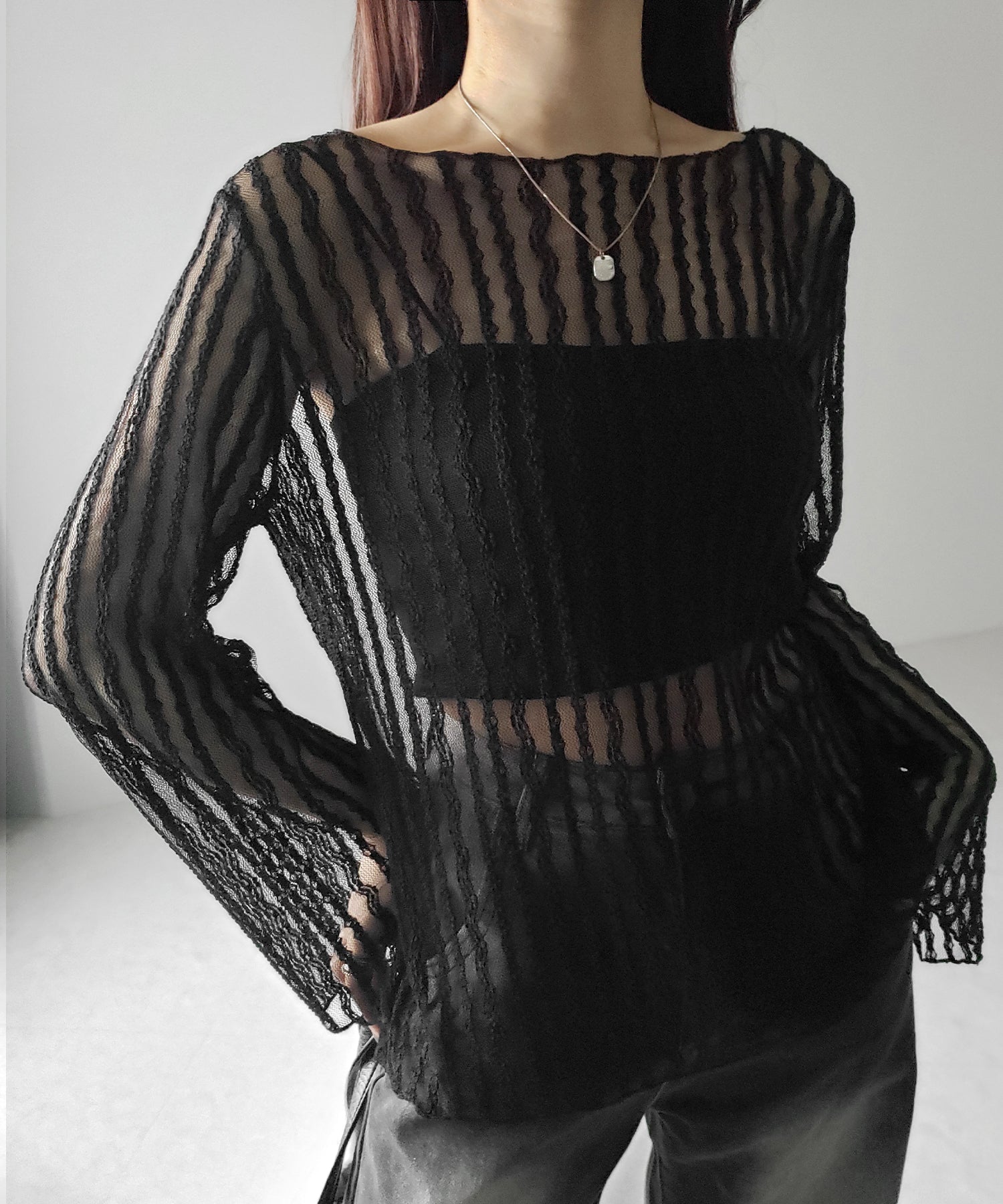 【 ２WAY 】ワンショルワイドスリーブルーズシアートップス ／ one shoulder wide sleeve loose sheer tops