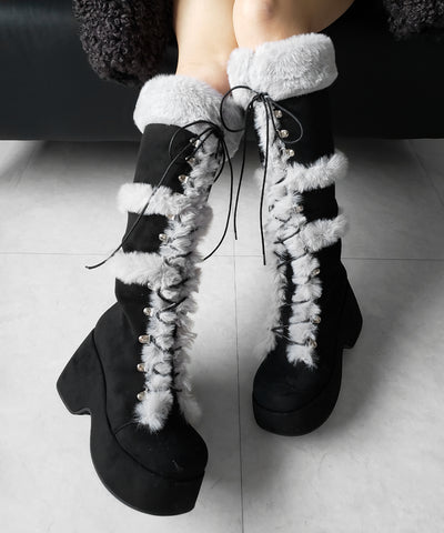 厚底レースアップムートンロングブーツ ／ platform laceup mouton long boots