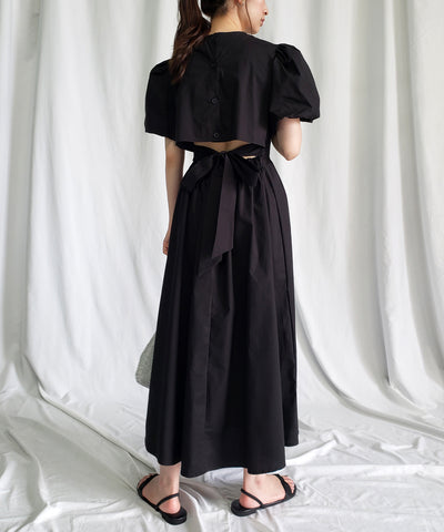 【 5COLOR 】ボリュームスリーブカットアウトバックリボンワンピース
