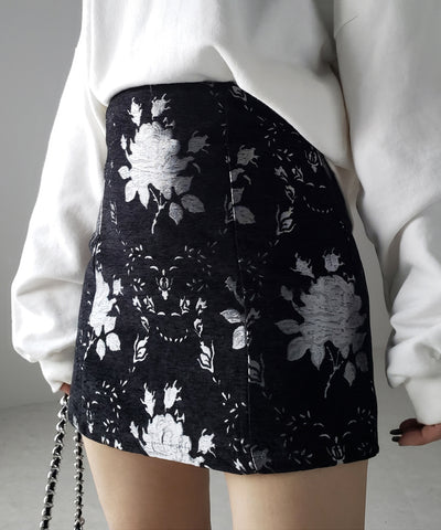 【 インパン裏地付 】バラジャガードバレエコアミニスカート ／ rose jacquard ballet core mini skirt