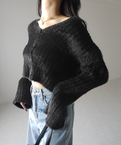 【 ３color 】ショートシャギーリブニットカーディガン ／ short shaggy lib knit cardigan