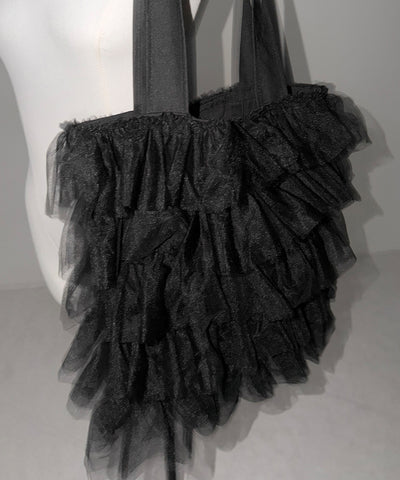 【 3color ／ A4収納可 】チュールフリルスクエアトートバッグ ／ tulle frill square tote bag