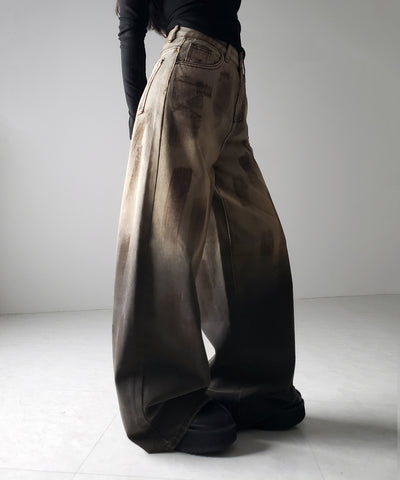 【 ２color ／ ４size 】ヴィンテージペイントグラデーションワイドデニムパンツ ／ vintage paint gradation wide denim pants