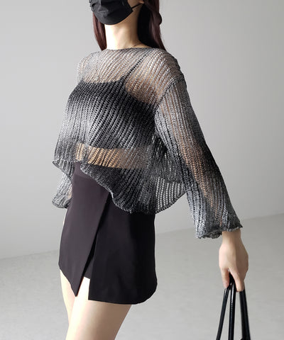 【 ２color 】グラデーションメッシュショートニット