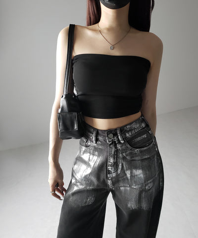 【 カップ付き 】ショートスクエアチューブトップ／ short square tube top
