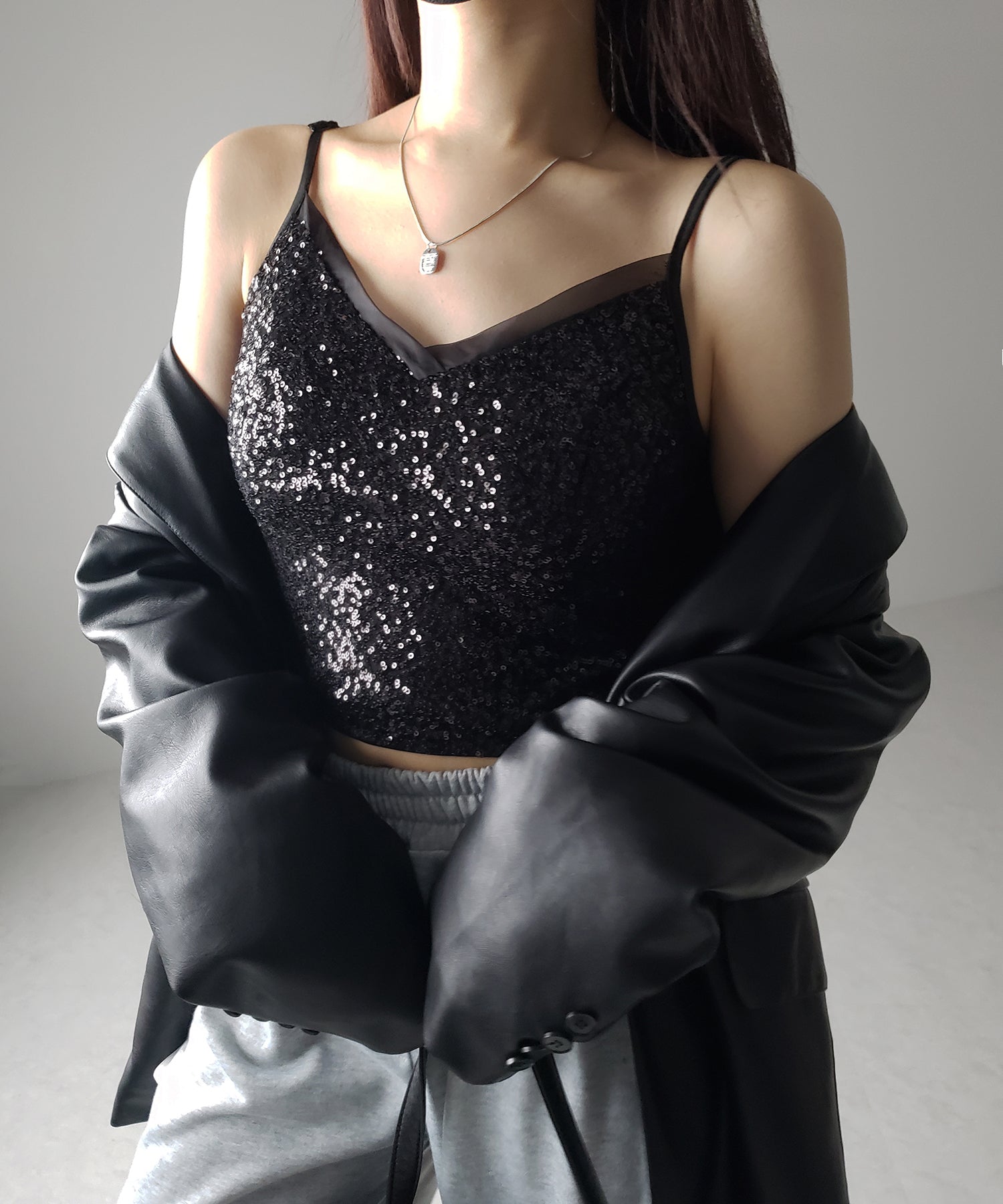 【 カップ付き 】シアースパンコールショートキャミソールビスチェ ／ sheer spangle short camisole bustier