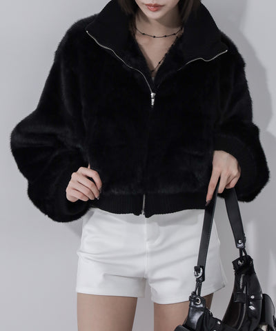 スタンドネックリブフェイクファーショートブルゾン ／ standneck lib fakefur short blouson